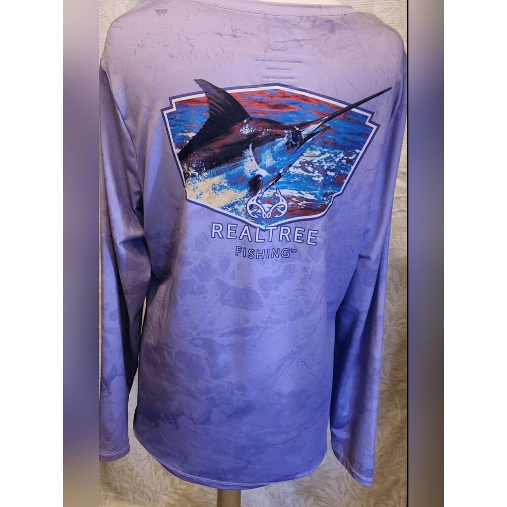 A19 Realtree Fishing Women's Long-Sleeve Performance Shirt-Purple With Swordfish